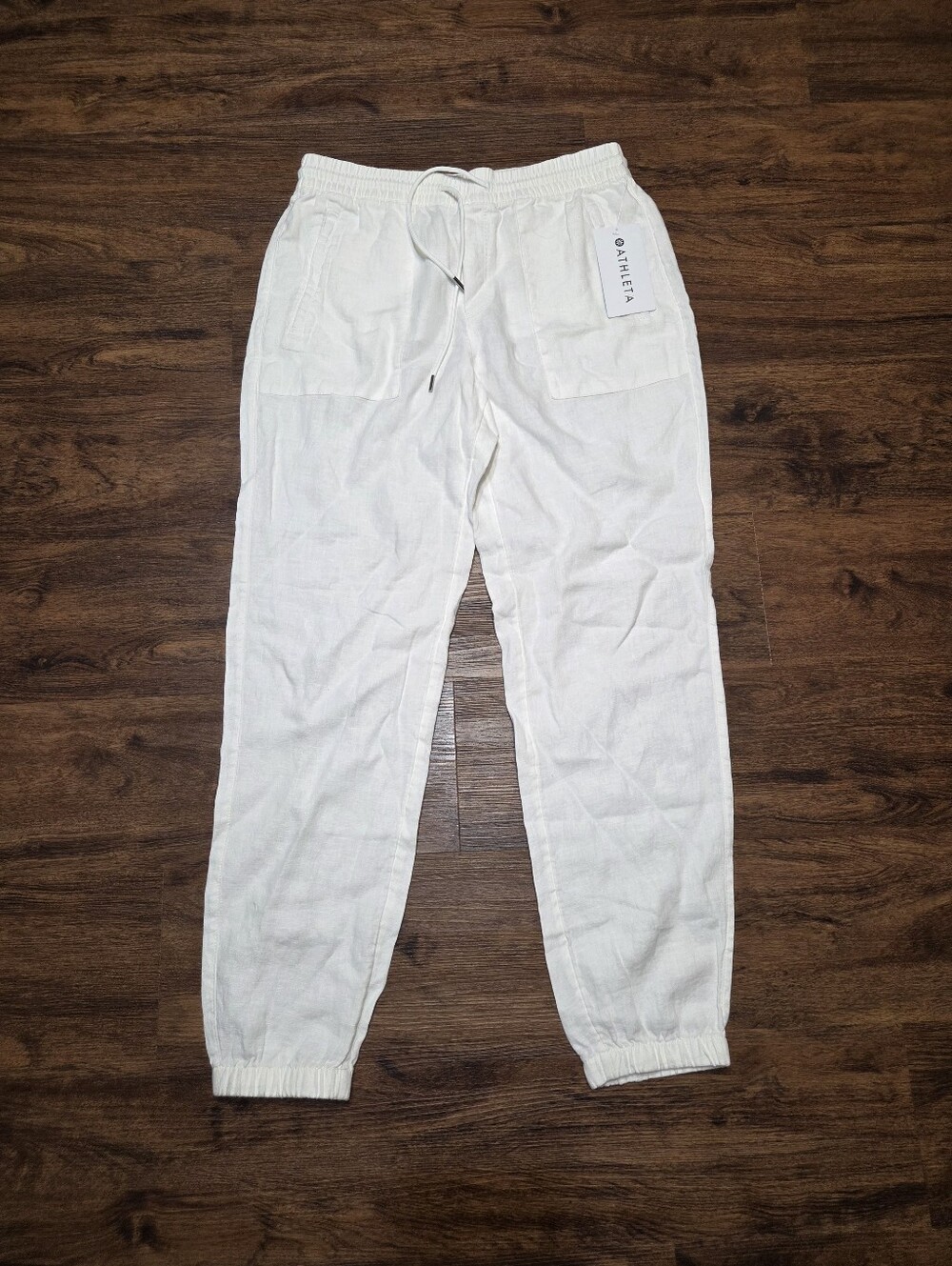 Athleta White Retreat Linen Jogger Pants NWT 10 T